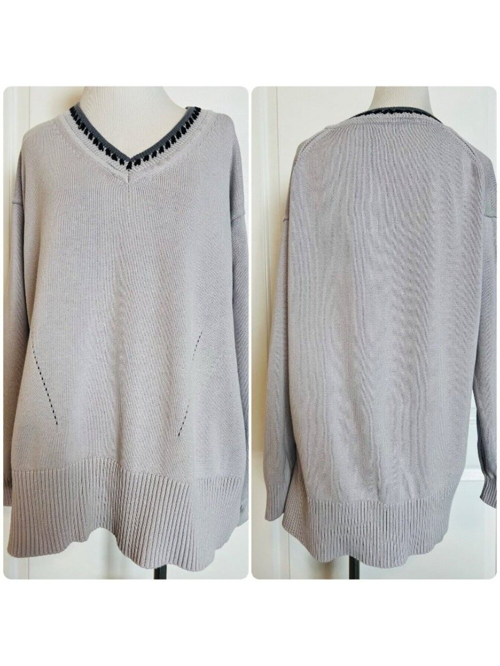 Margaret O'Leary V Neck Sweater Organic Cotton Knit Top Designer Oversized M